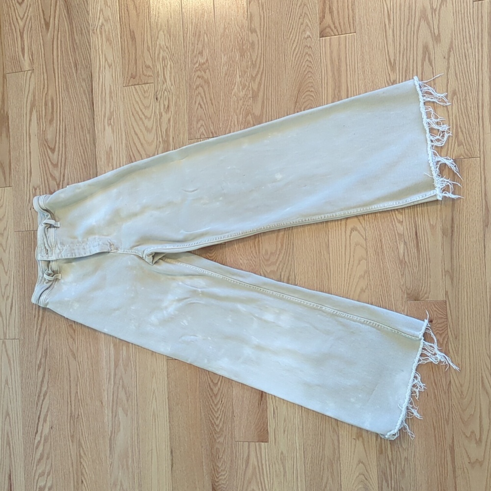Zara Bleached Tan/Biege Distressed Frayed Raw Hem Jeans